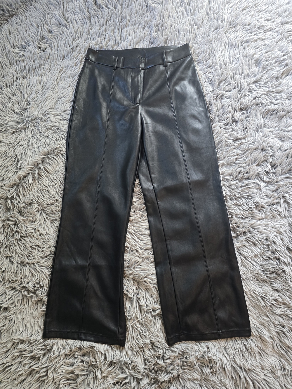 7 For All Mankind Black Faux Leather Wide-Leg Jeans